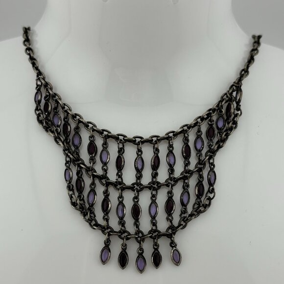 Purple & Dark Metal Choker Style Necklace - Picture 2 of 3